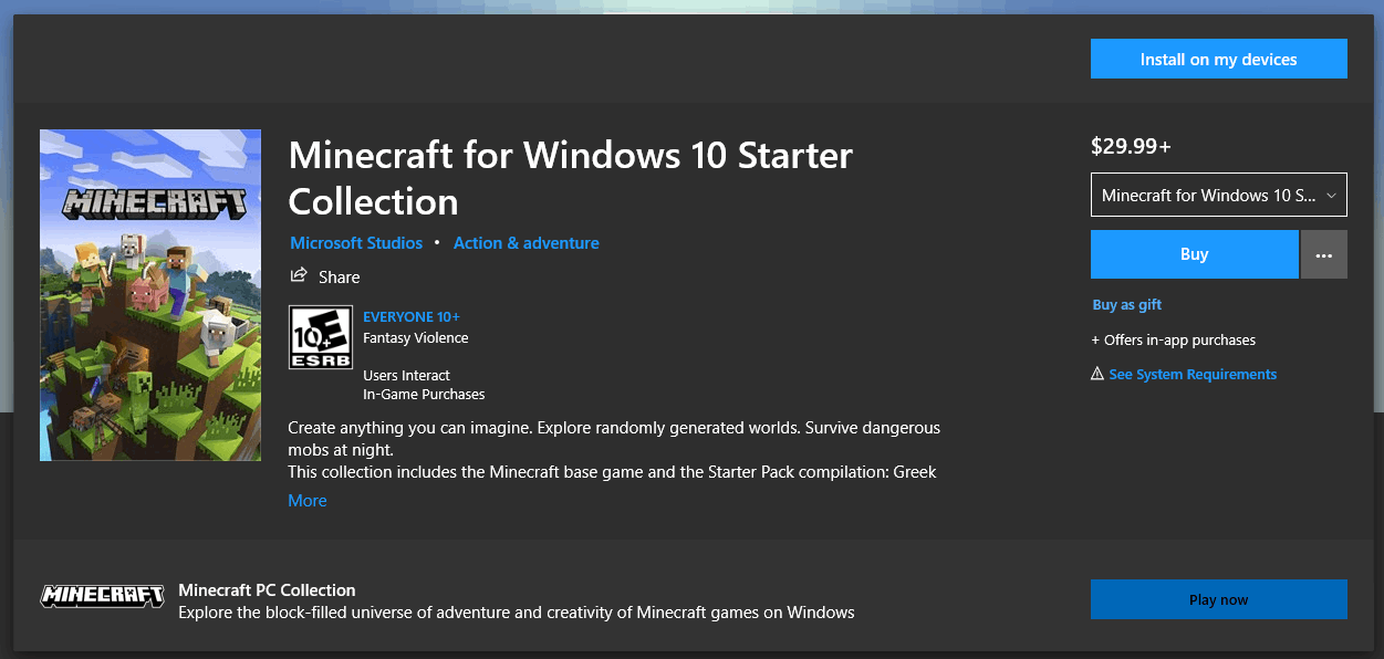 How can I buy Minecraft Win 10 Edition by MS Giftcard [​IMG]