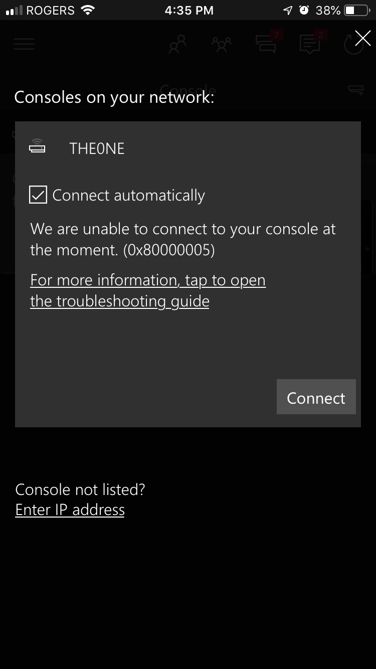 Xbox App Can’t connect to console at the moment (0x80000005) [​IMG]