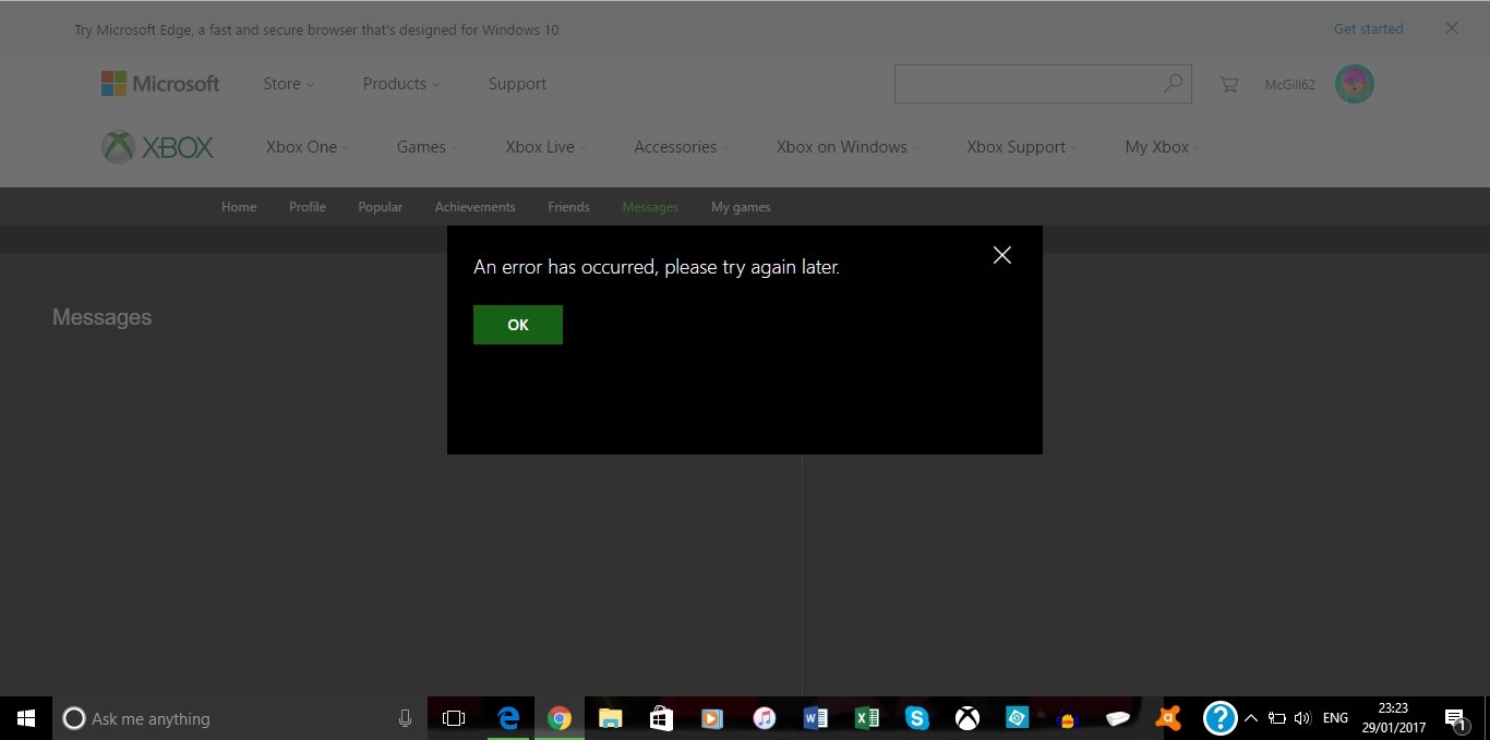 Messages will not load on xbox.com (desktop or mobile) [​IMG]