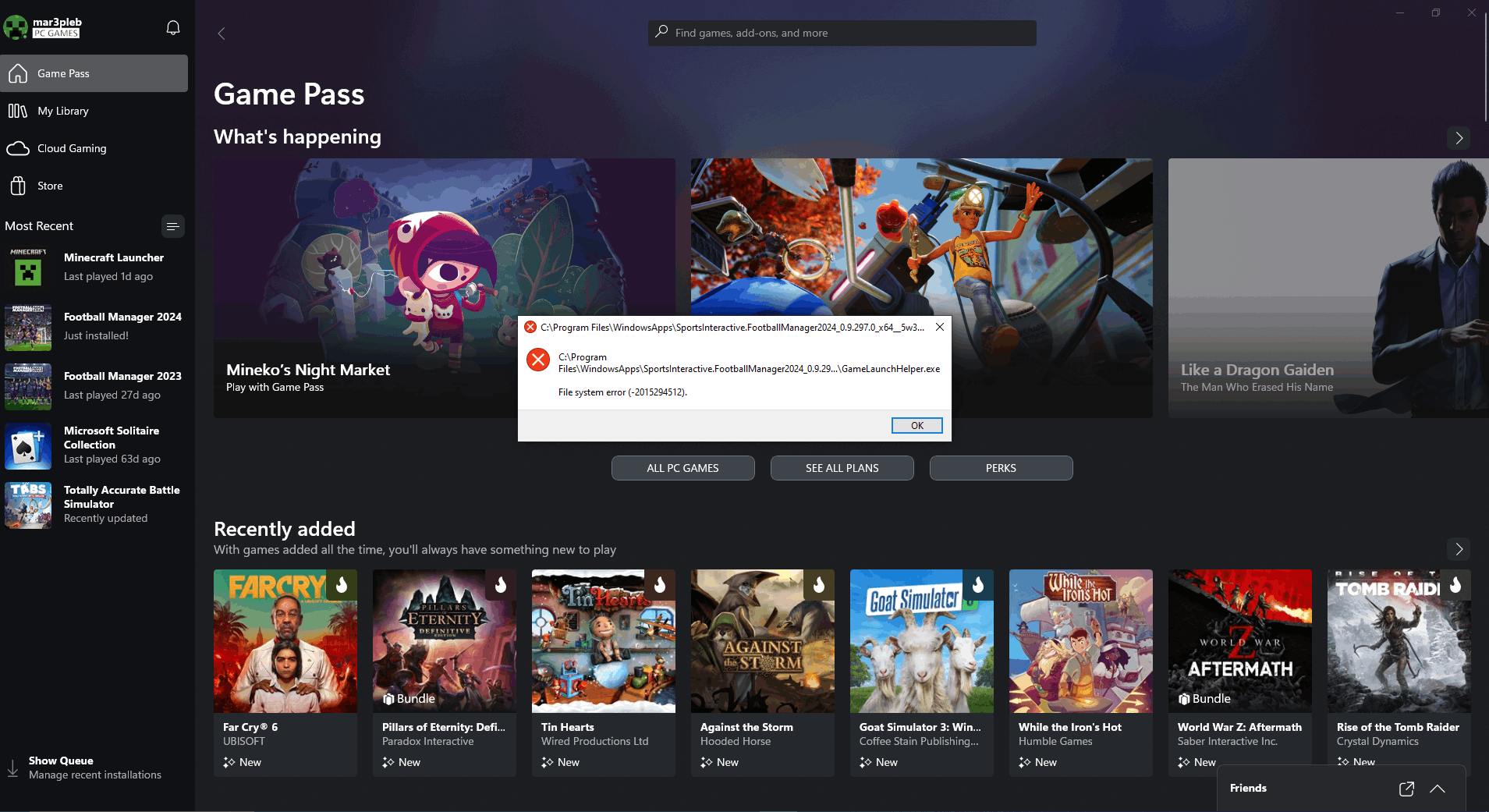 Can't launch Xbox Gamepass games [​IMG]