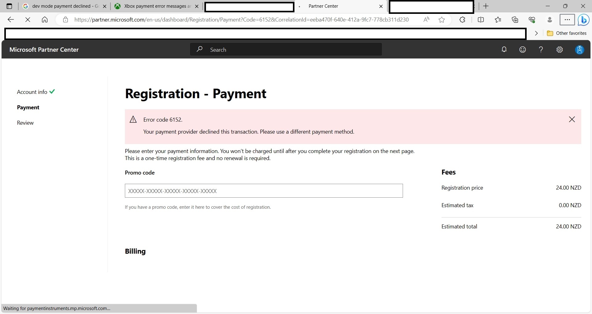 Error Code 6152 "Your Payment Provider Declined This Payment" When Trying to Pay for... [​IMG]