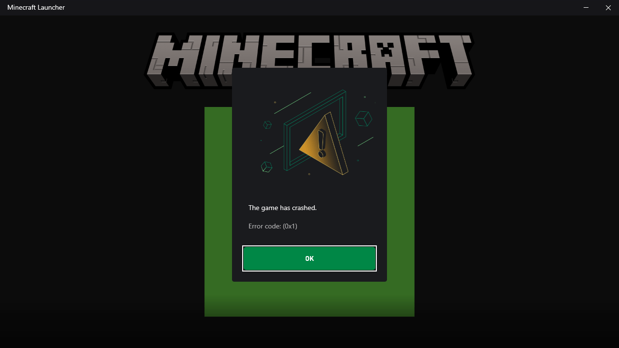 Minecraft launcher error code (0x1) "This game has crashed." [​IMG]
