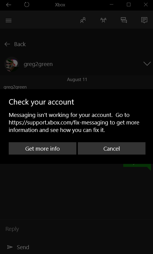 cant send massages in xbox app in windows 10. [​IMG]