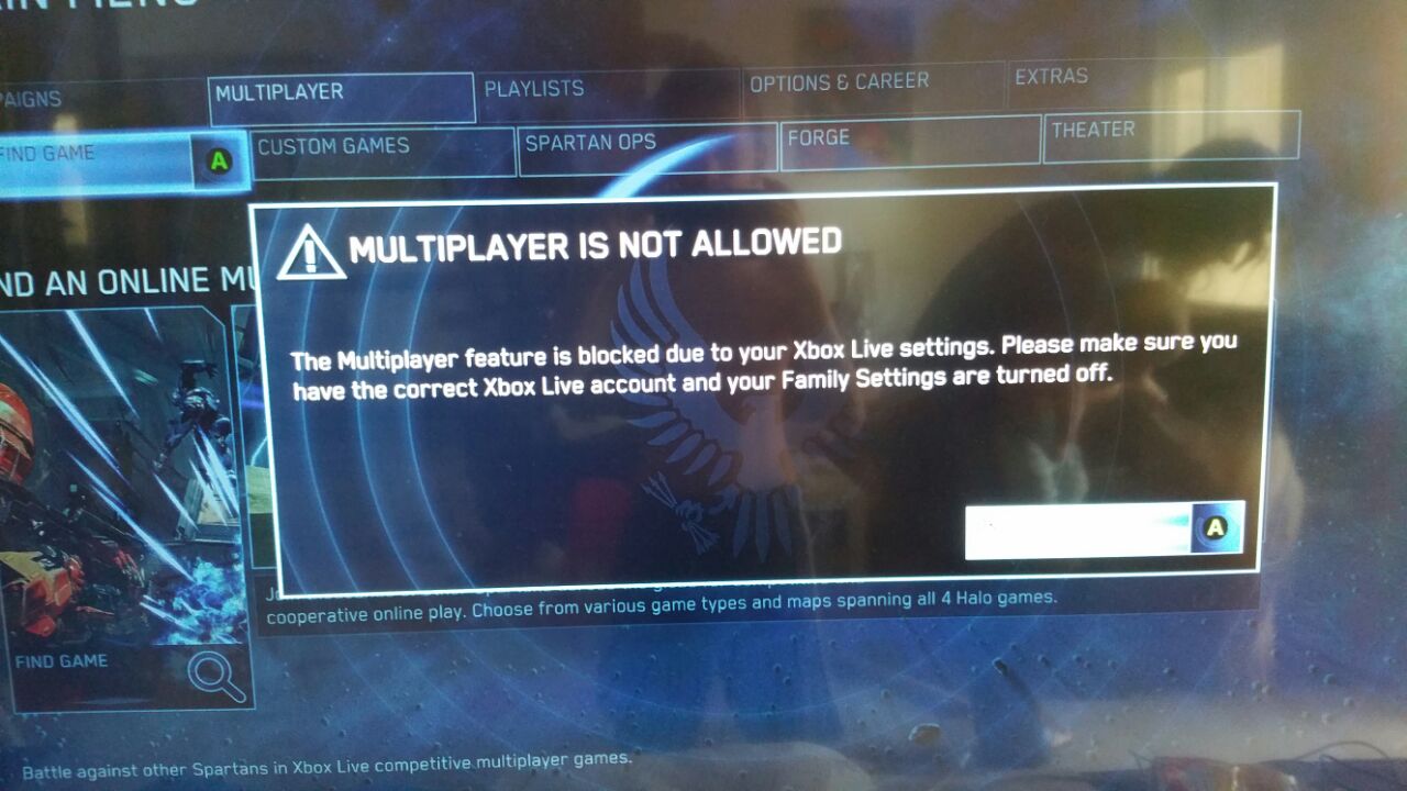 Multiplayer is not allowed due to Xbox live settings [​IMG]