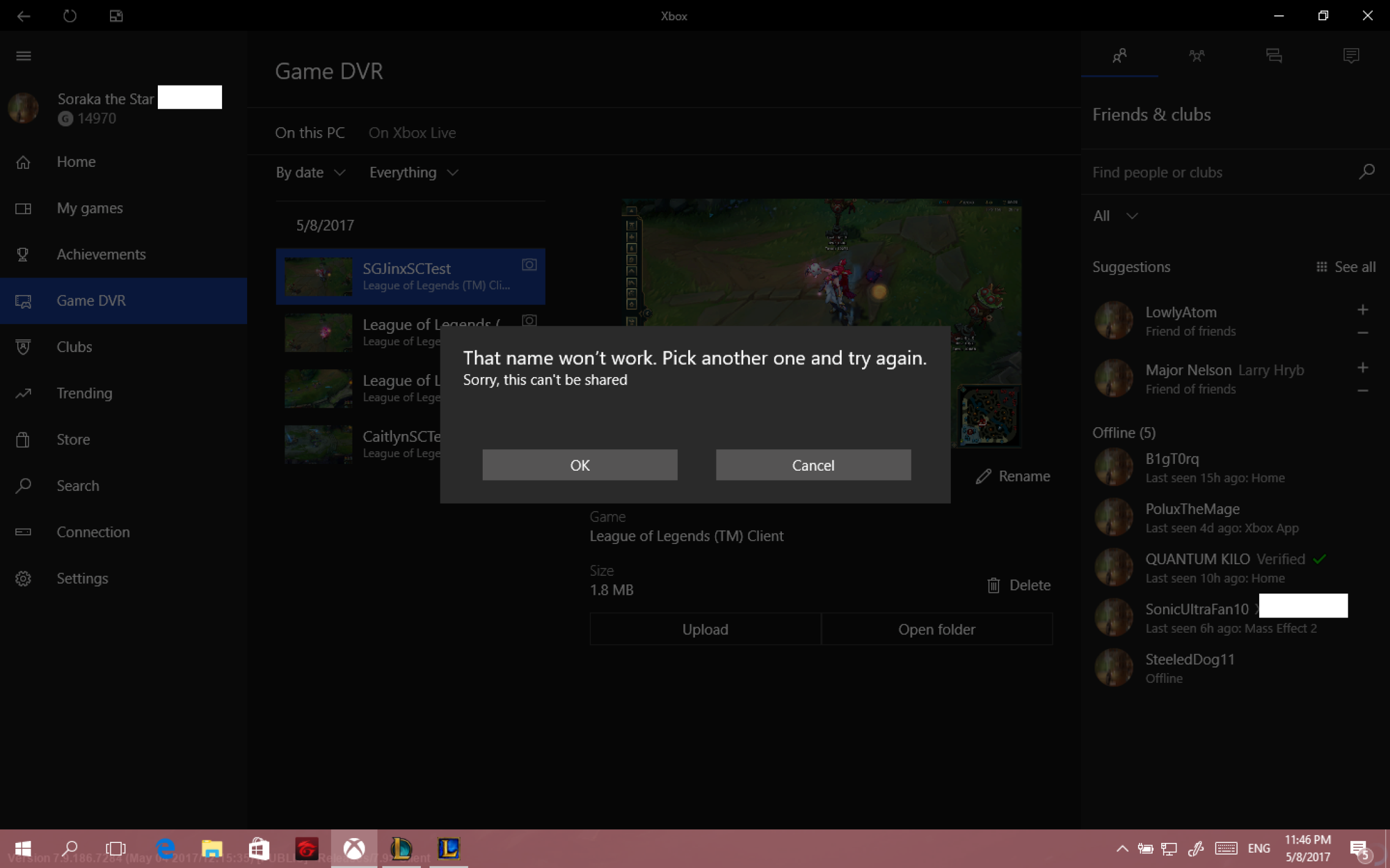 Xbox app won't let me upload because of naming. (Even if name is appropriate) [​IMG]