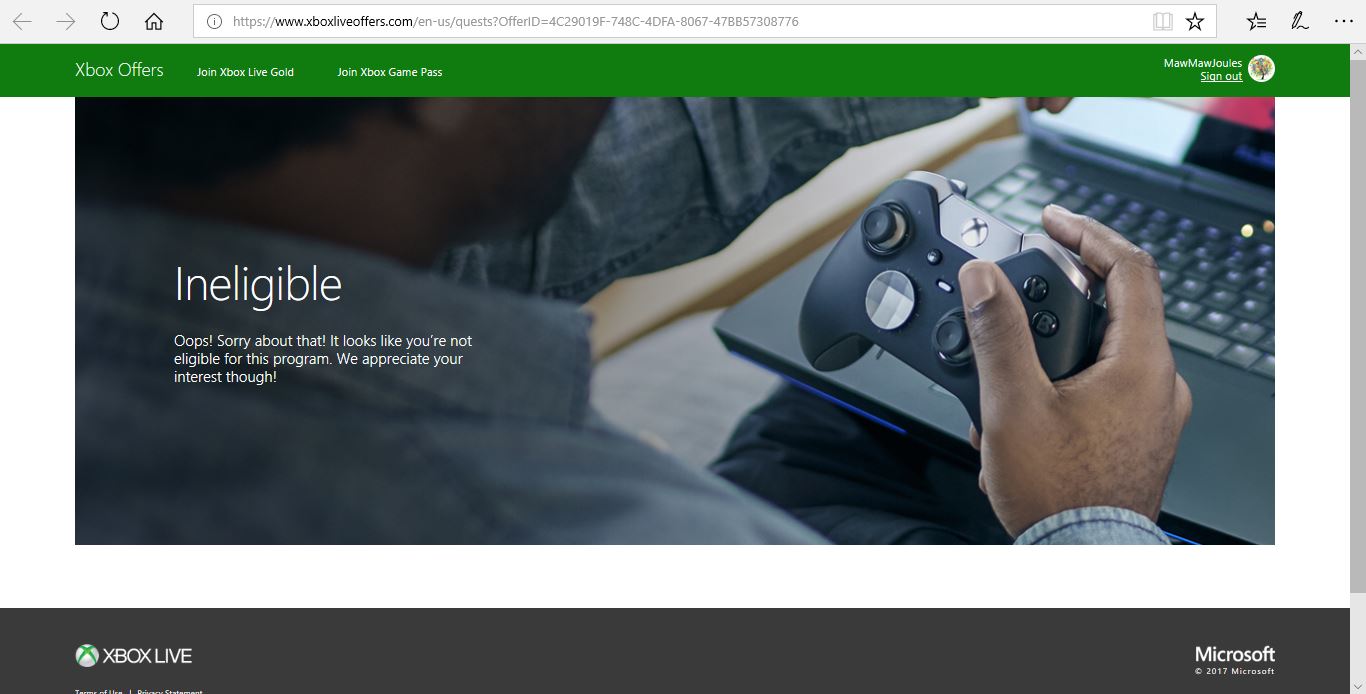 Xbox quest ineligibility [​IMG]