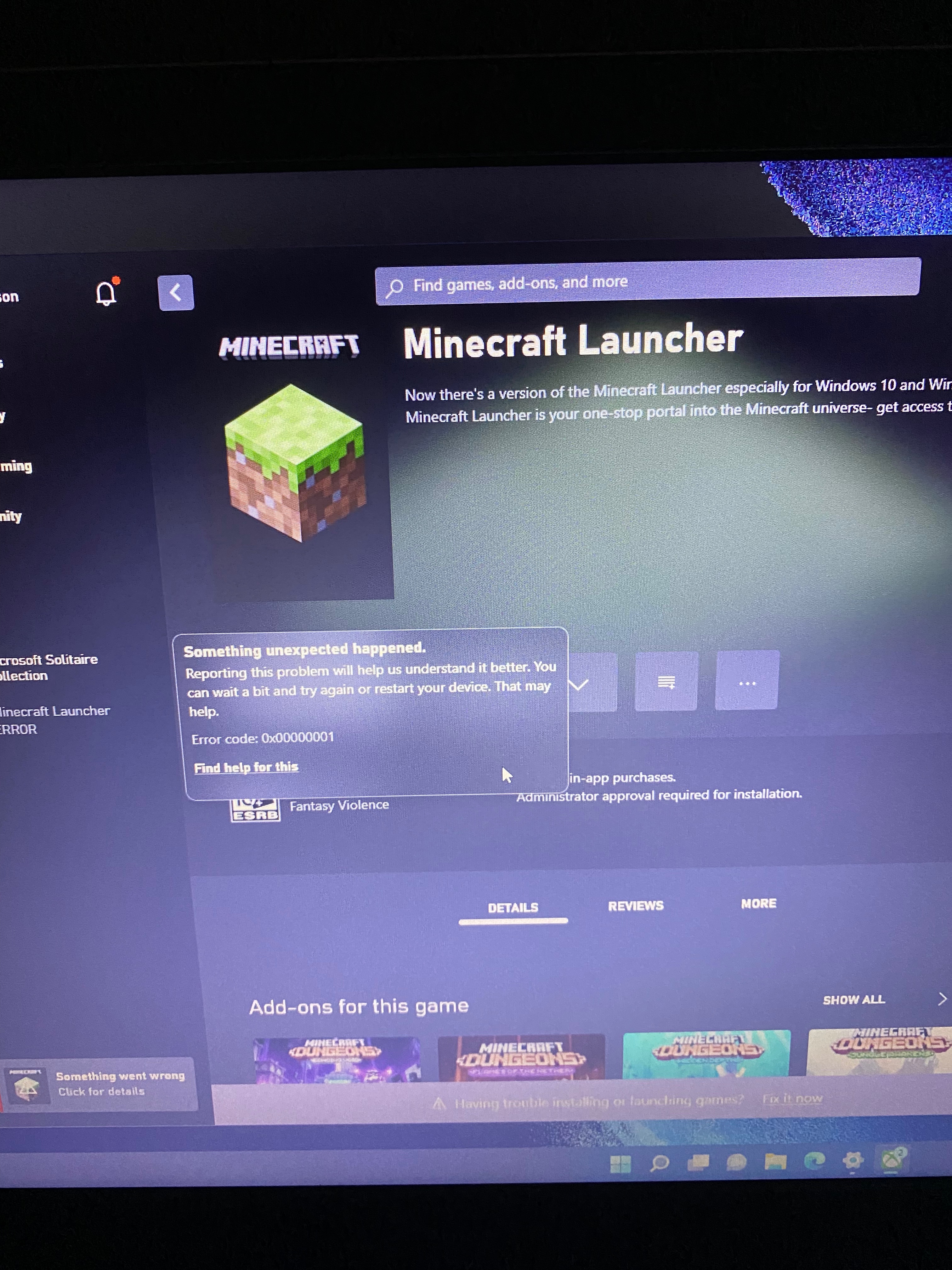 Xbox app wont download Minecraft Launcher [​IMG]