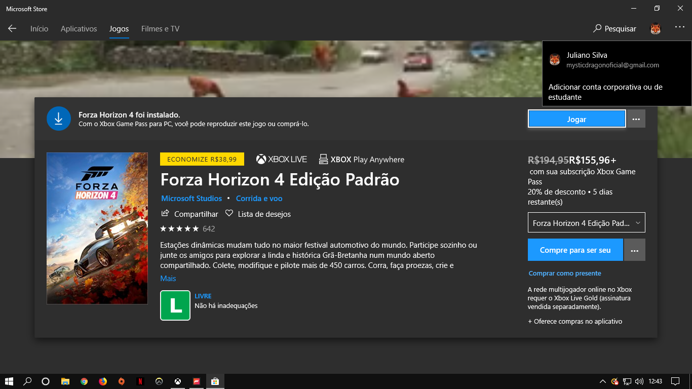 Meu Forza Horizon 4 está dando o erro ''Você não pode continuar sem estar conectado a um... [​IMG]