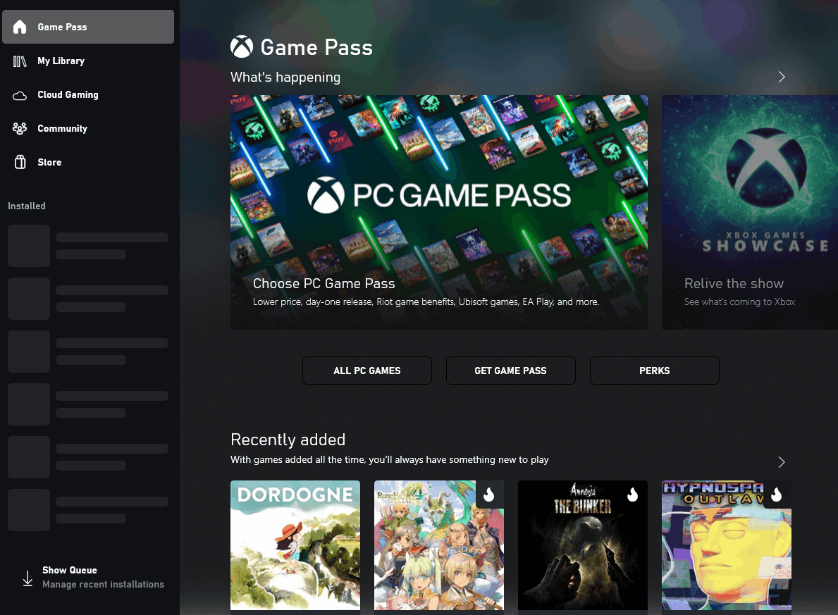 Xbox game pass app not showing game's list, and not downloading games when it does. [​IMG]