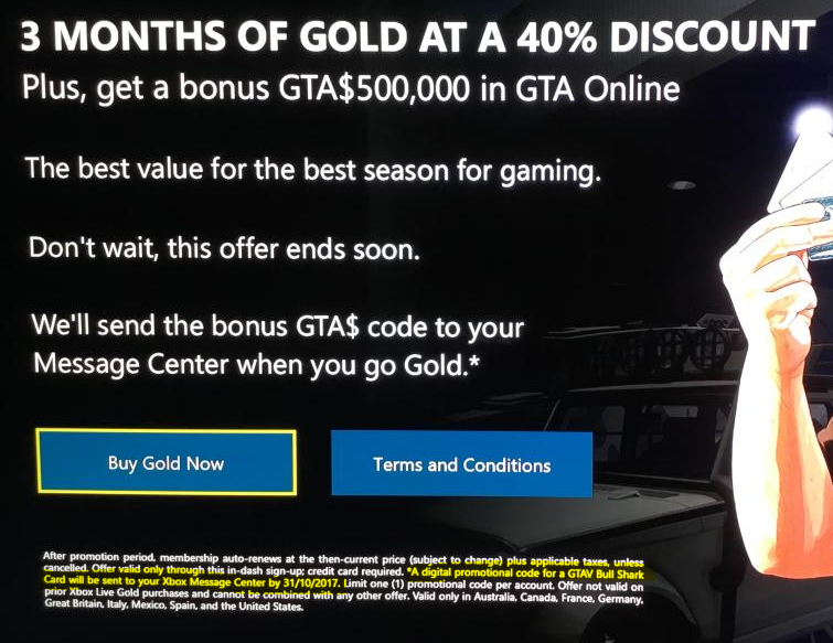 Gta money 500000 For purchasing 3 months of Xbox love gold [​IMG]