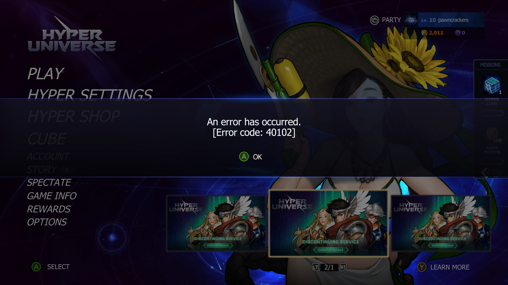 Hyper Universe Xbox One Server issues (as of December 4th 2019) [​IMG]