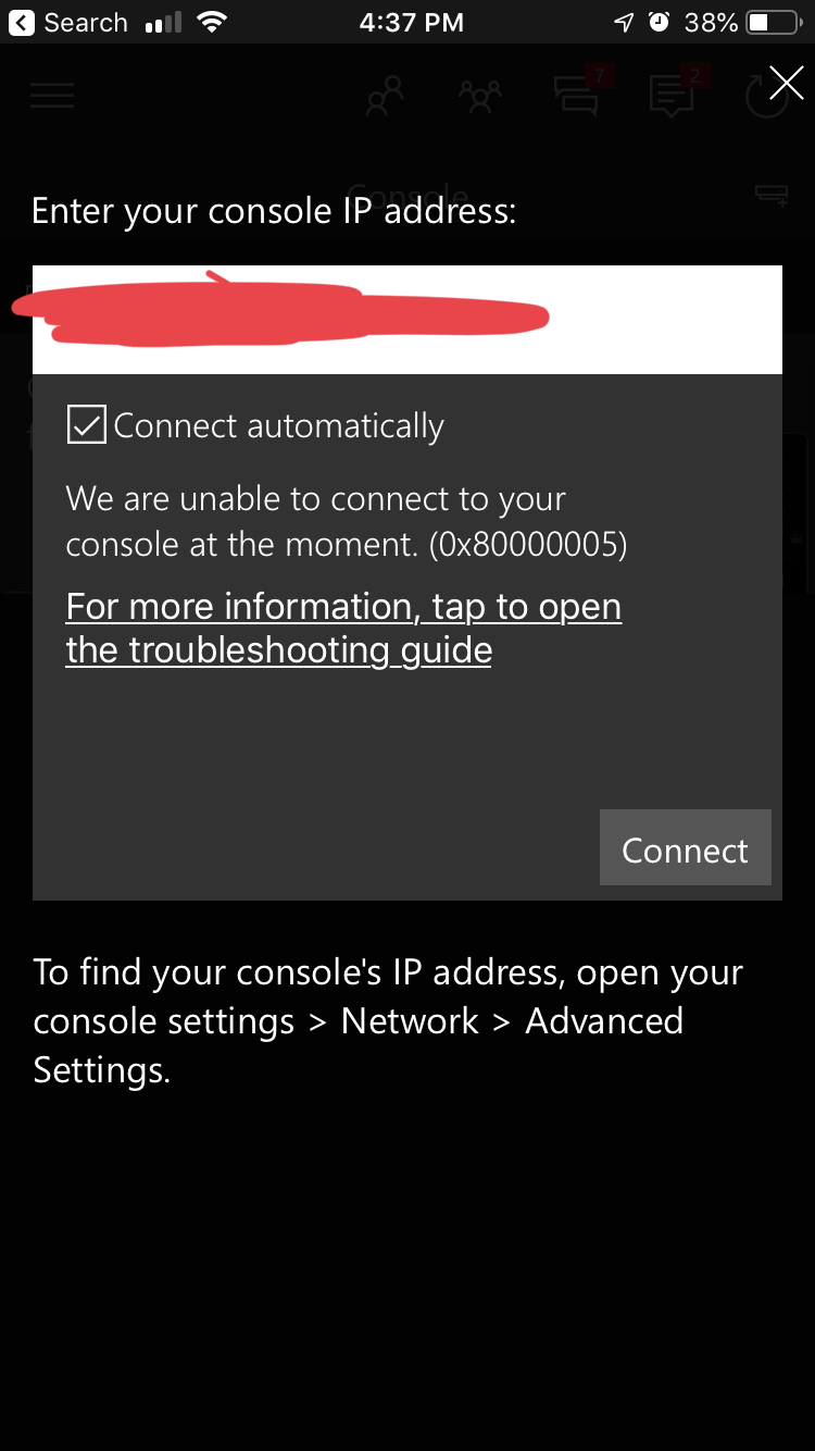 Xbox App Can’t connect to console at the moment (0x80000005) [​IMG]