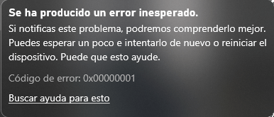 Error code 0x00000001; Código de error 0x00000001 [​IMG]