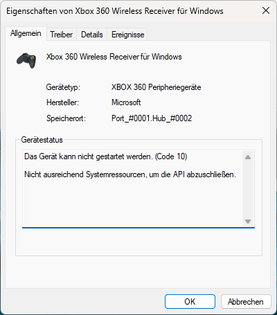 Xbox 360 Wireless Receiver Error Code 10 [​IMG]