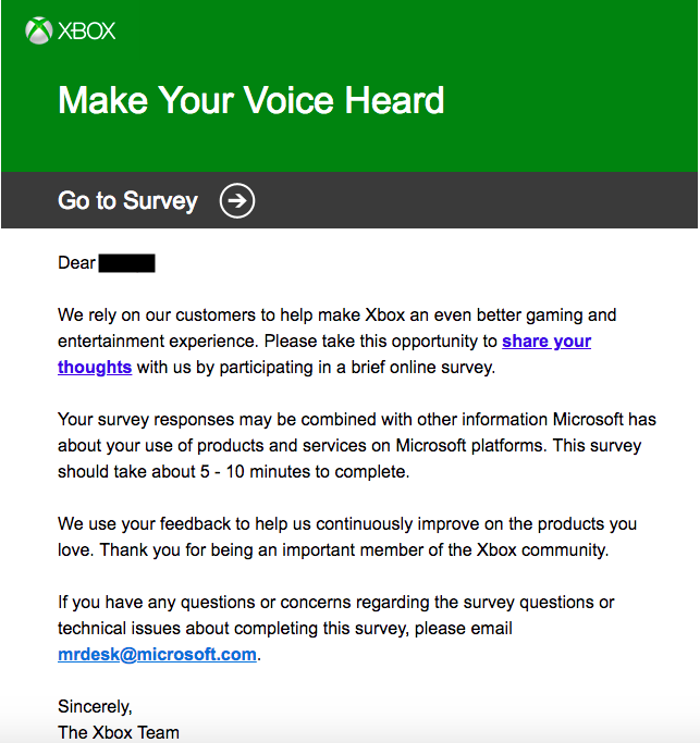 Xbox email survey(?) [​IMG]