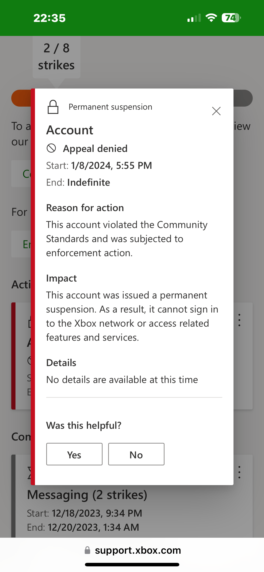 Wrongful Indefinite suspension on Xbox account? [​IMG]