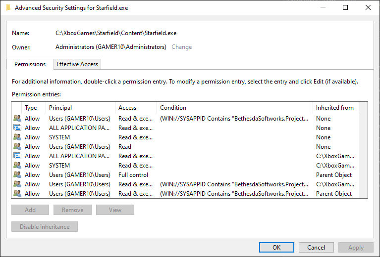 Can not take ownership of exe file in XboxGames folder (installed by Game Pass) [​IMG]