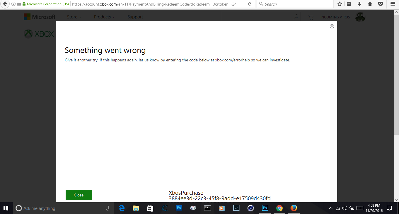 Error while trying to redeem xbox live code [​IMG]