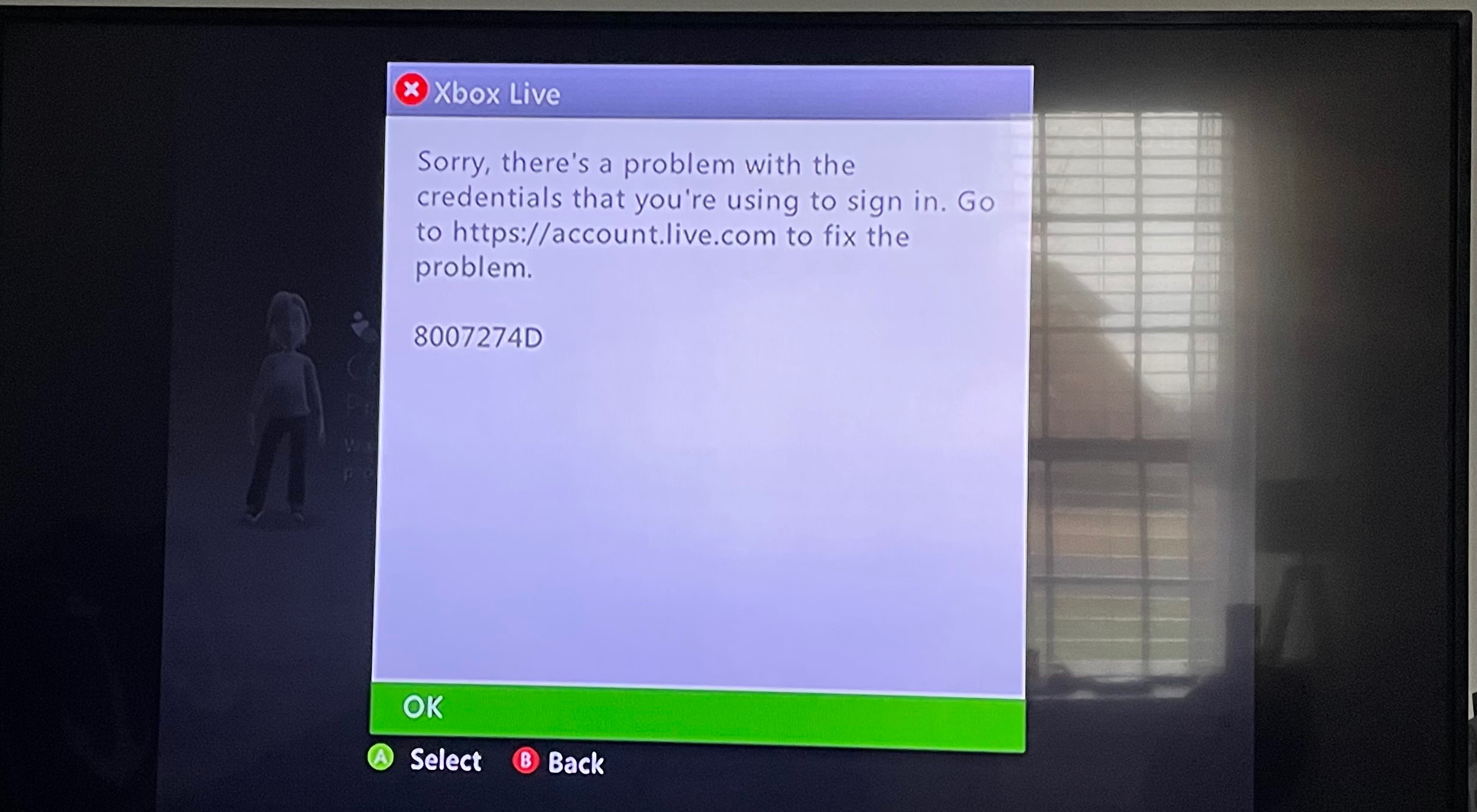 Unable to download account to Xbox 360 [​IMG]
