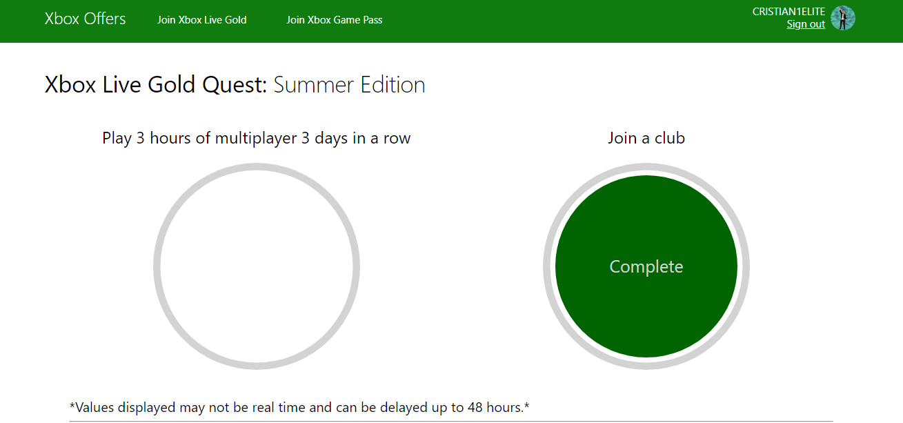Xbox Live Gold Quest: Summer Edition Problem [​IMG]