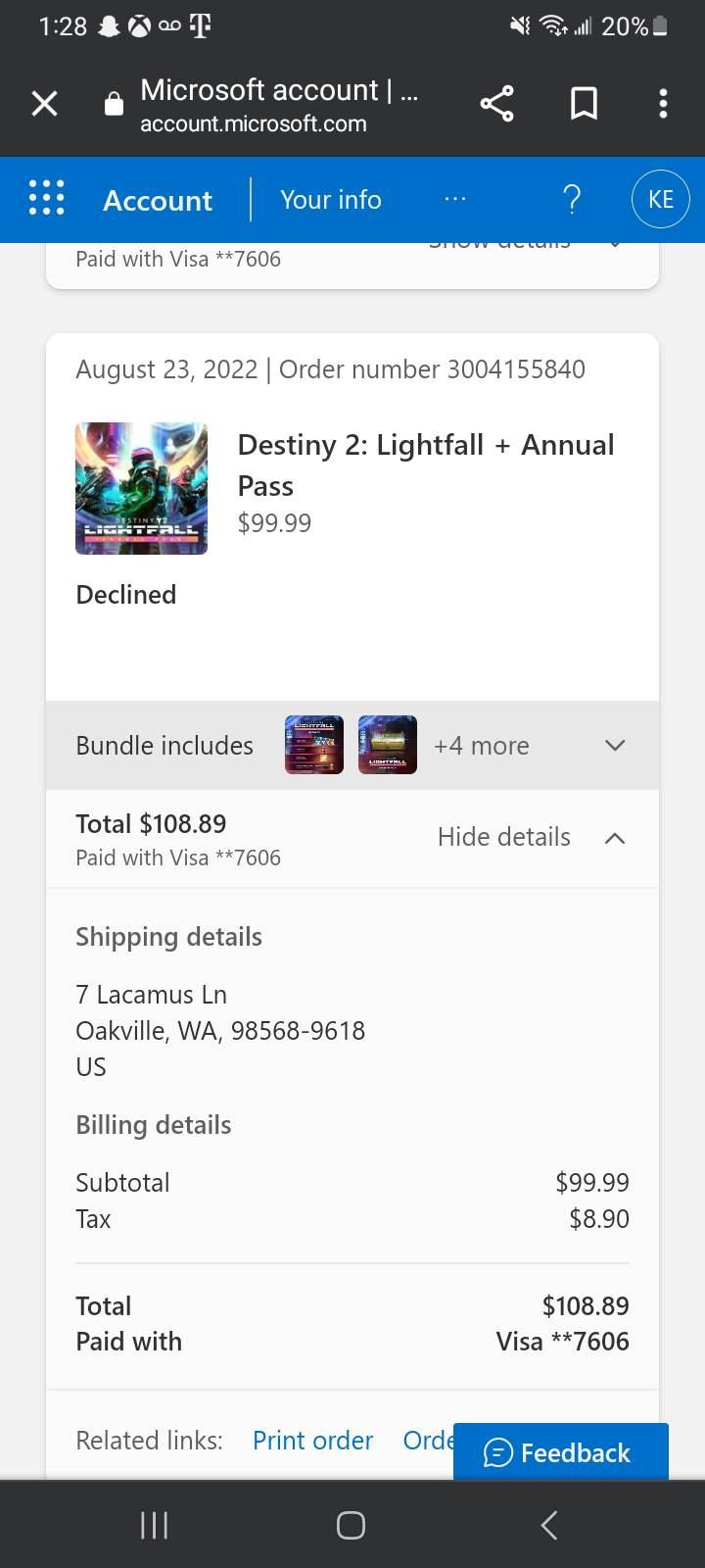 Trying to get my refund on destiny 2 lightfall dlc [​IMG]