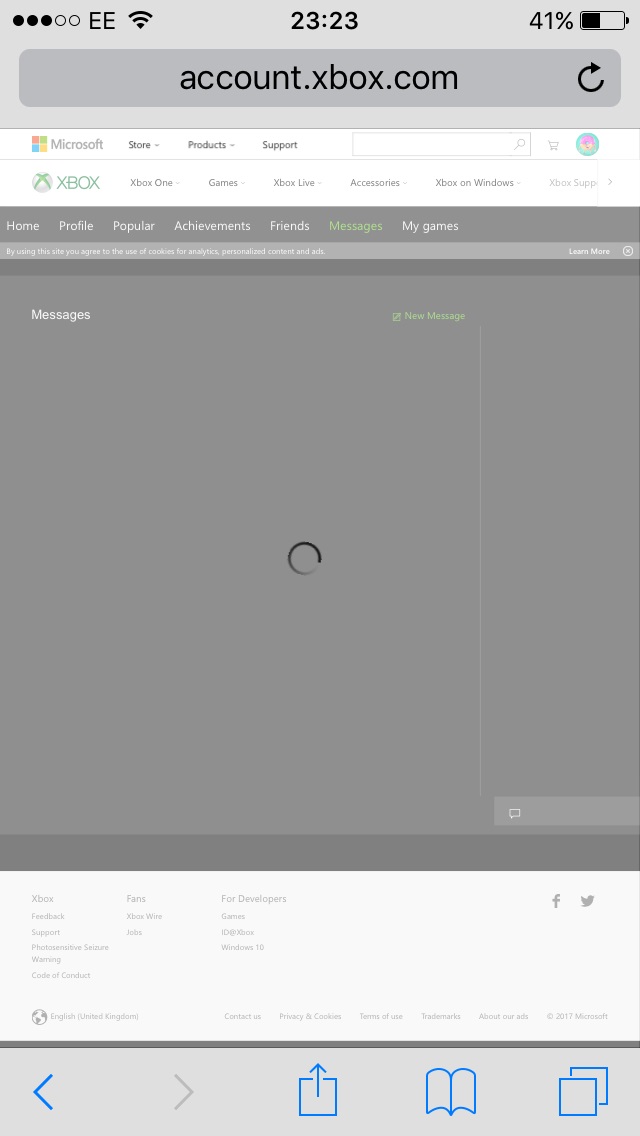 Messages will not load on xbox.com (desktop or mobile) [​IMG]
