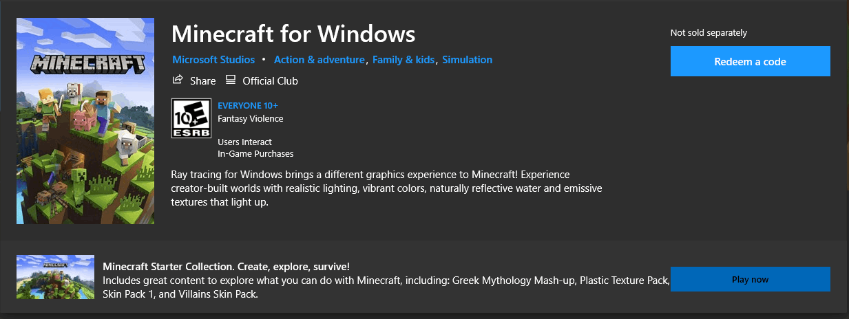 How can I buy Minecraft Win 10 Edition by MS Giftcard [​IMG]