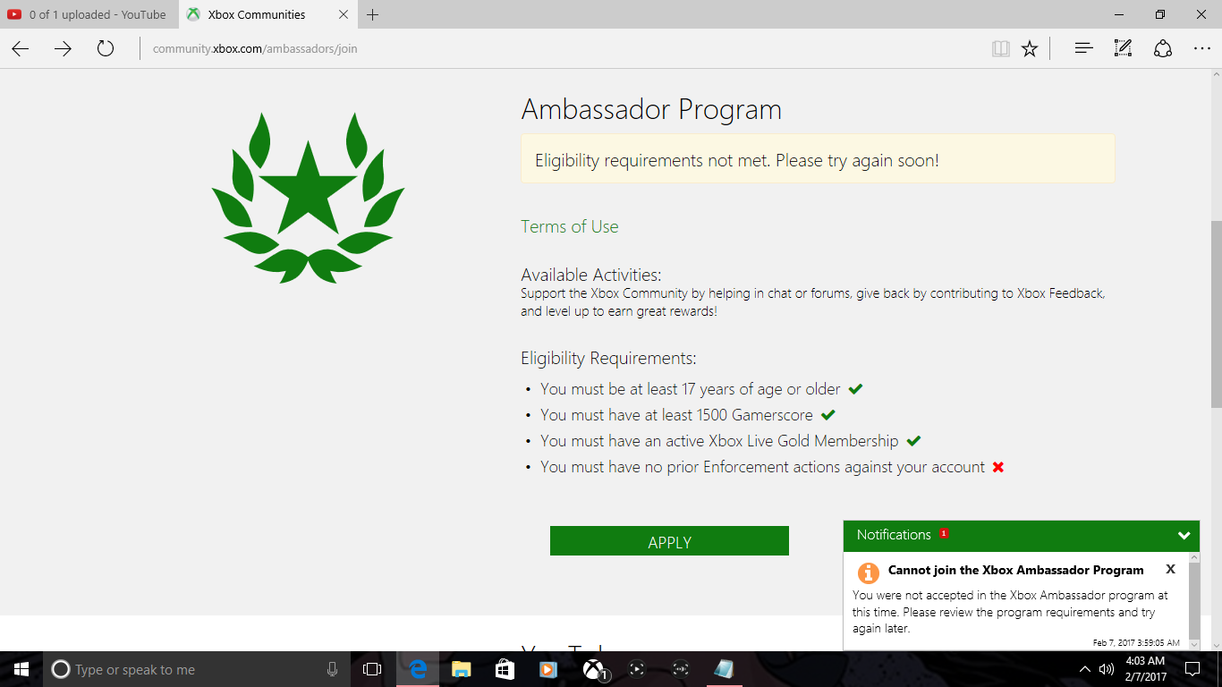 I want to become an Xbox Ambassador but i have priors... help! [​IMG]