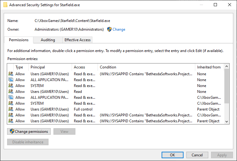 Can not take ownership of exe file in XboxGames folder (installed by Game Pass) [​IMG]