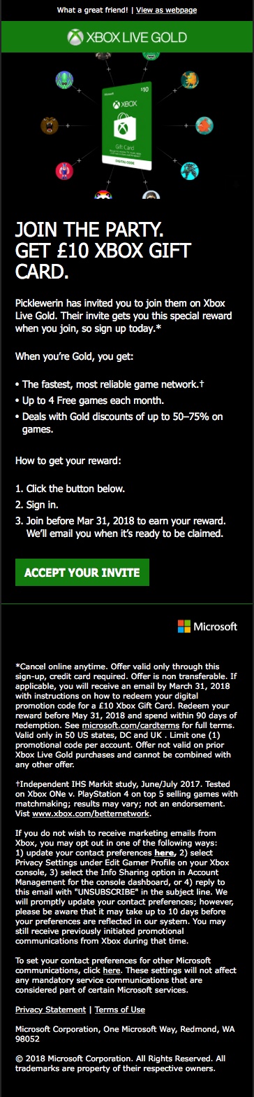 Didn't receive £10 Xbox Gift Card [​IMG]