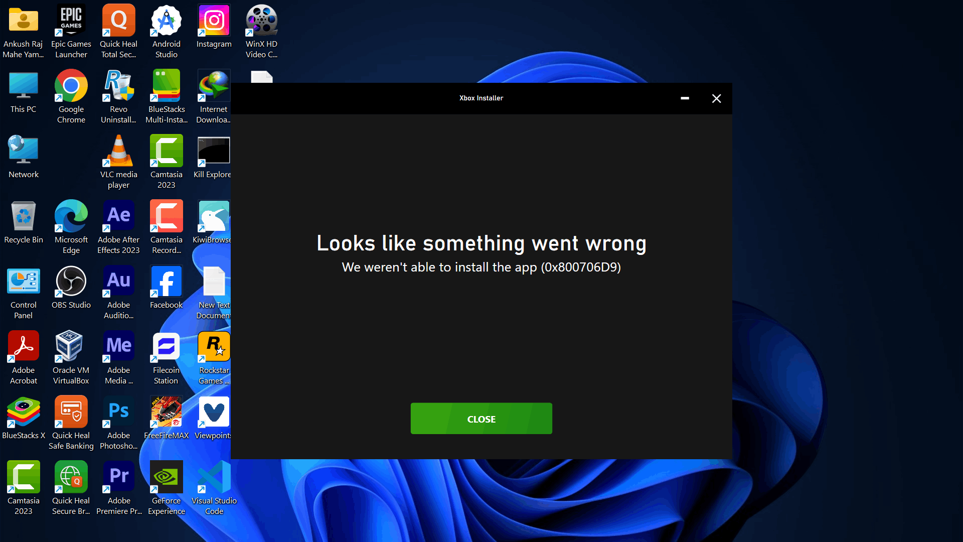 Help me I am tied to install XBOX application on my window 11 single home version. Error... [​IMG]