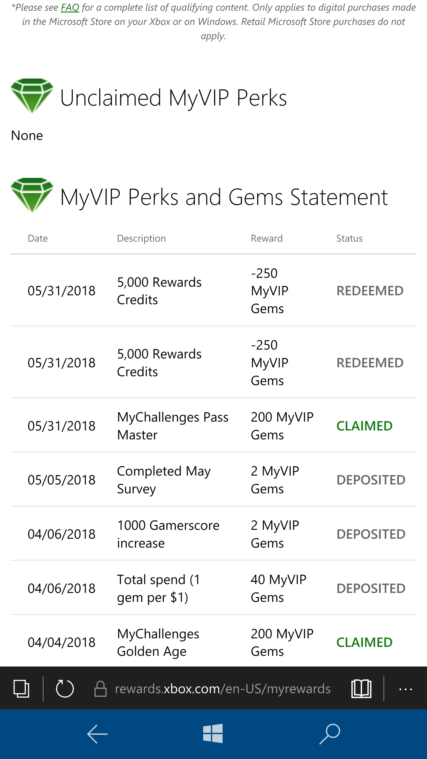 Redeemed some myvip gems on 5-31-2018, 500gem for x2 5000rewards points [​IMG]