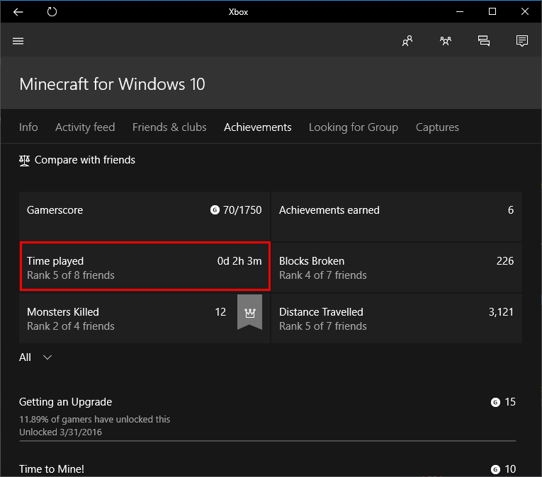 Sea of Thieves play time in the Xbox app on Windows 10 [​IMG]