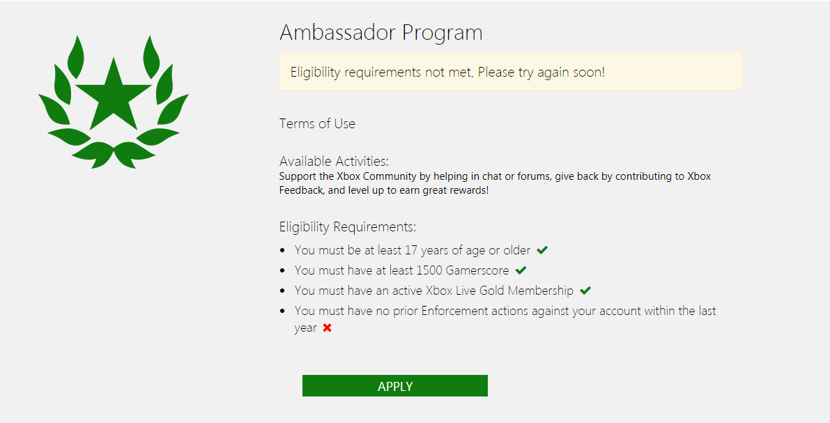 Cannot sign up for Ambassadors program... [​IMG]