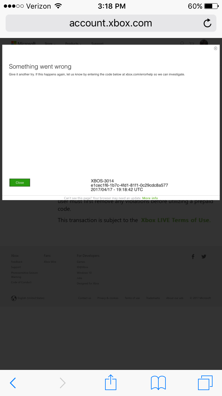 Bought Xbox live - keep getting error [​IMG]