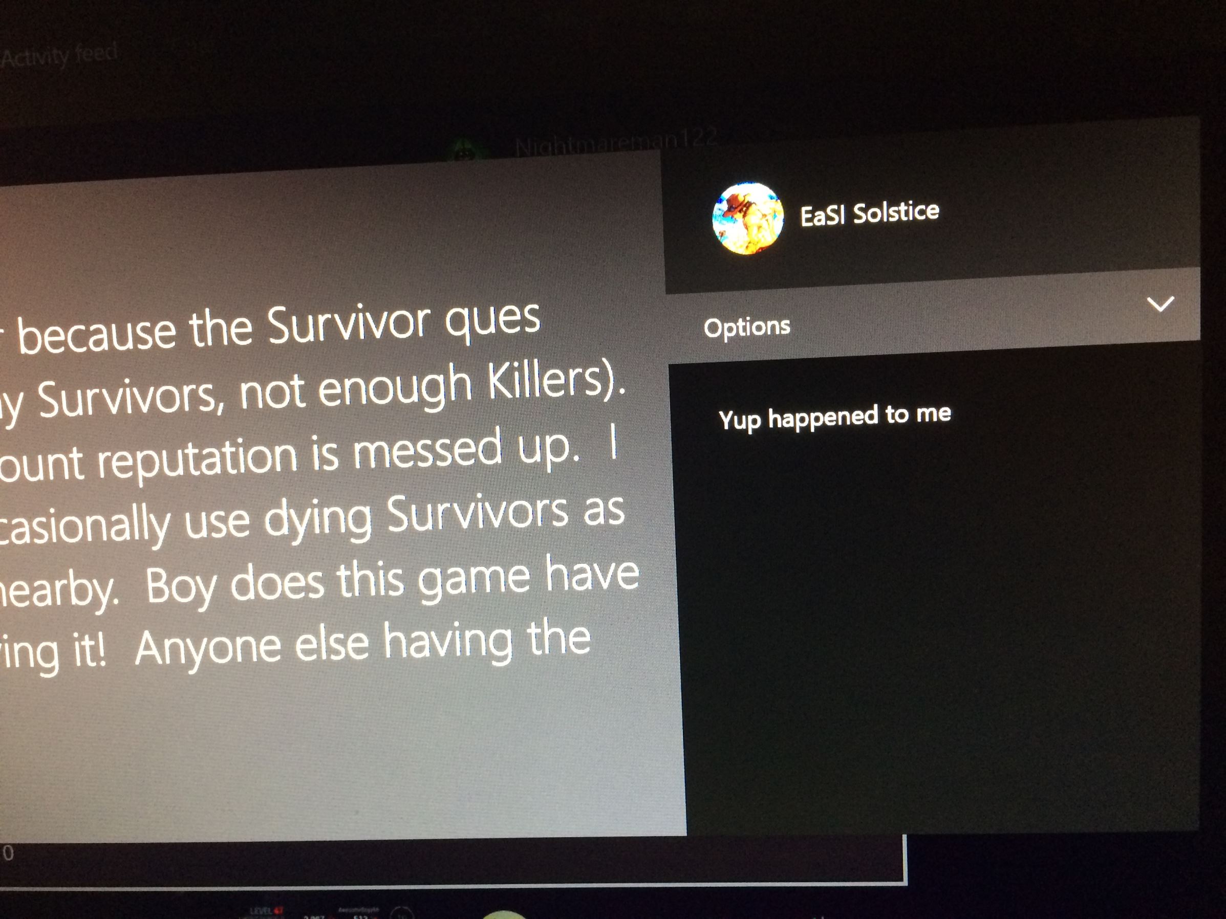 Sore losers giving Killer negative XBL account rep - Dead by Daylight [​IMG]