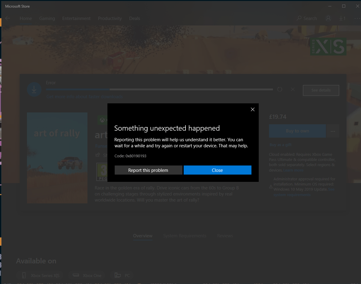 Error 0x80190193 - All PC Game Pass Downloads Fail [​IMG]