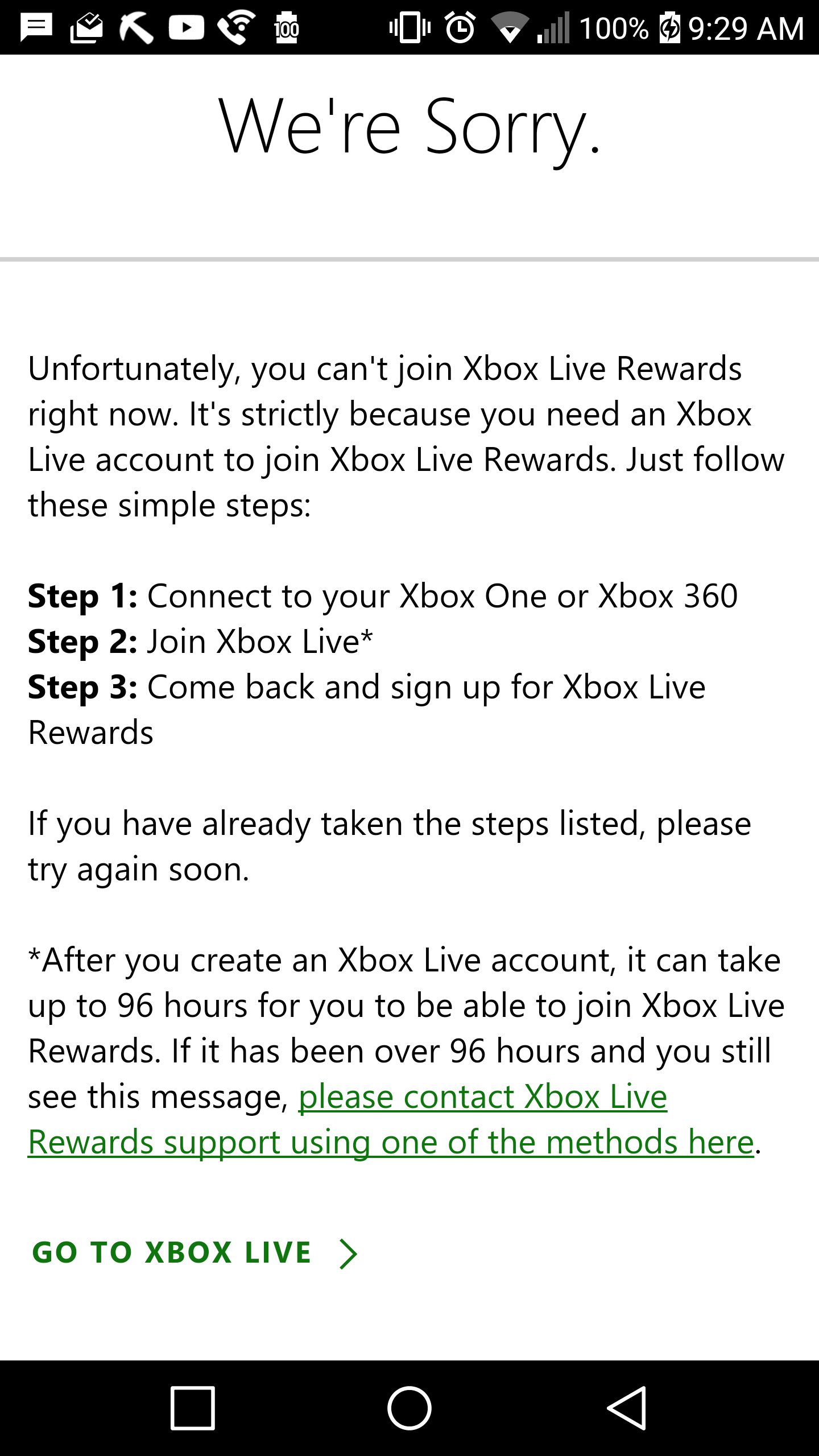 Unable to enroll in Xbox Live rewards [​IMG]