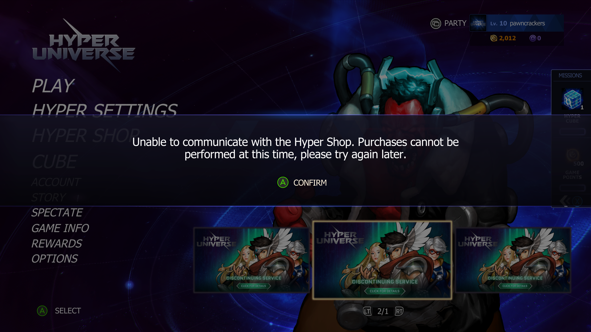 Hyper Universe Xbox One Server issues (as of December 4th 2019) [​IMG]