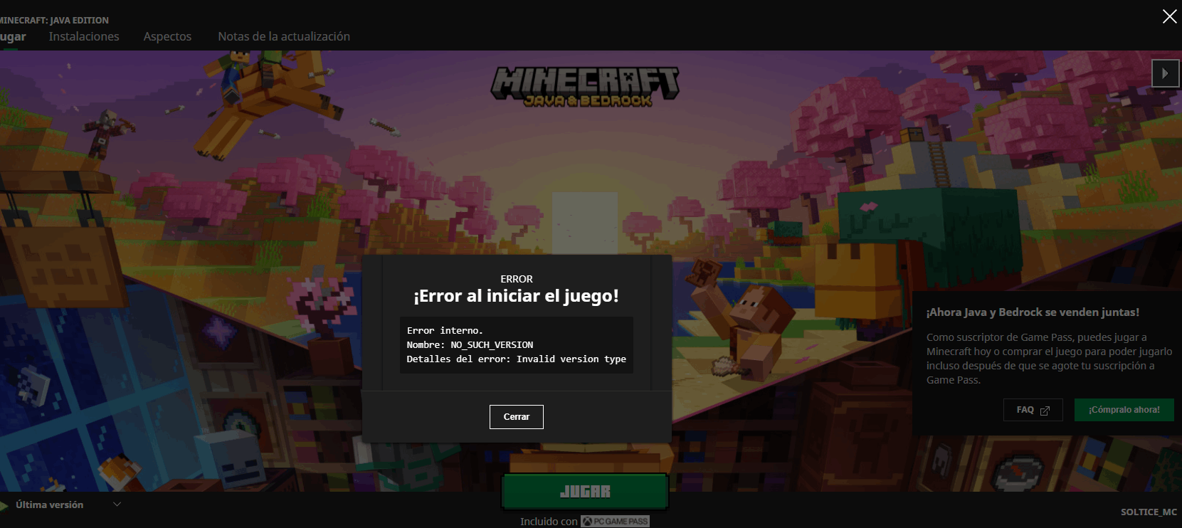 Hello, I have a problem and when I download minecraft I notice that it does not let me play... [​IMG]