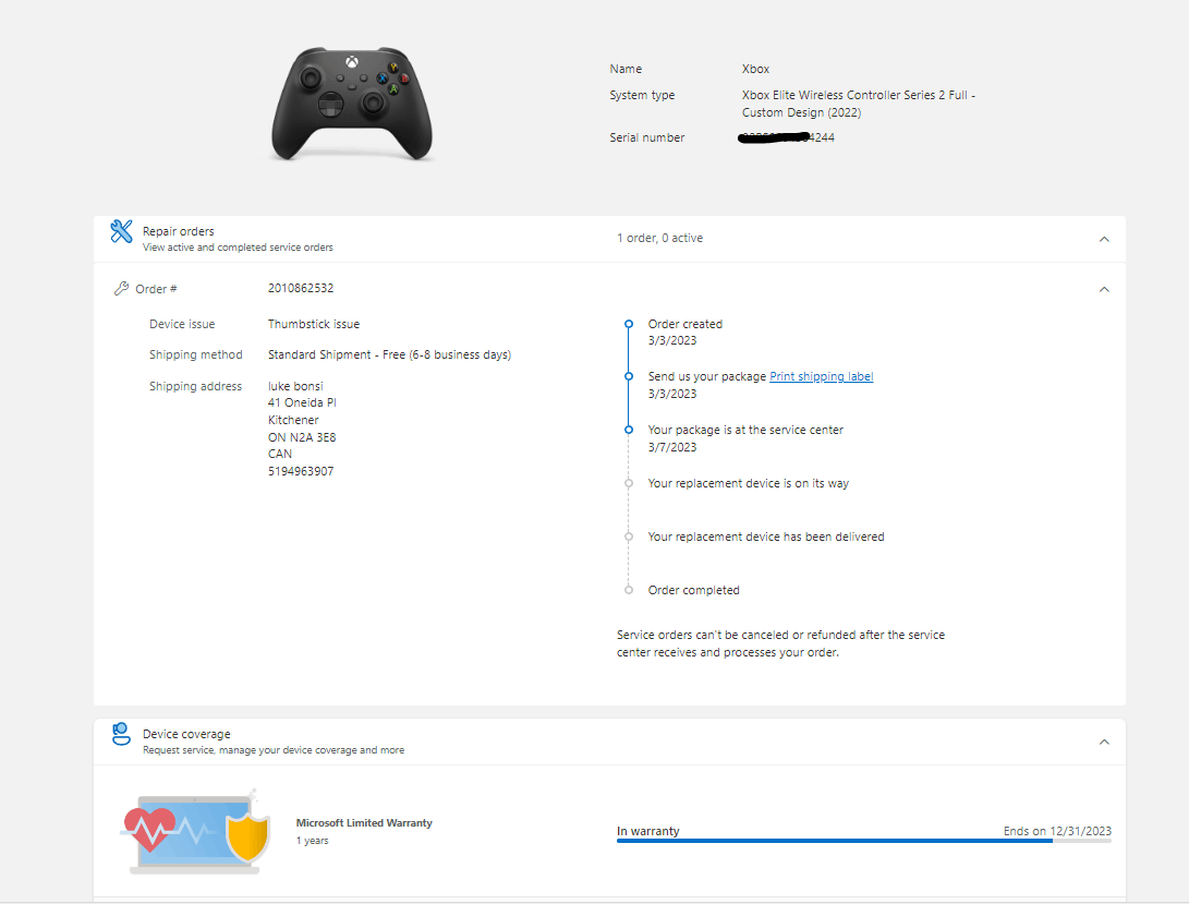 can't find my order status on my Xbox controller that I returned for replacement. [​IMG]