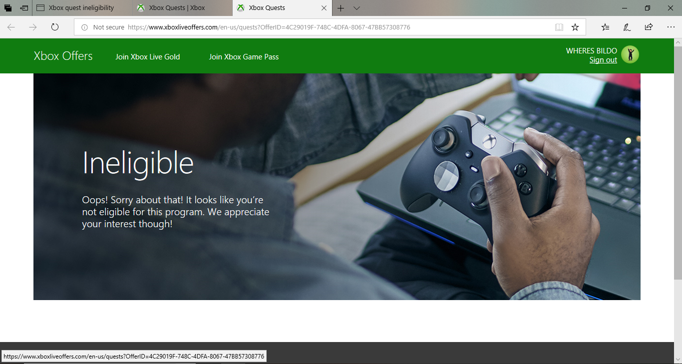Xbox quest ineligibility [​IMG]