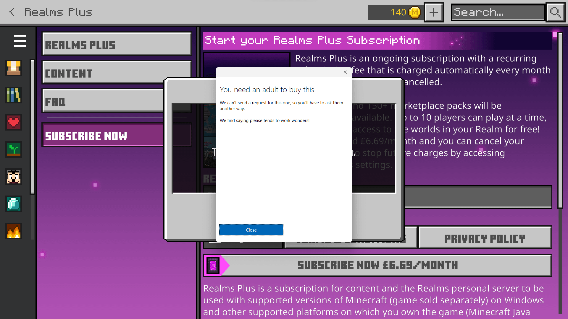 Trying to set up Realms for my daughter, but stuck at error message "You need an adult to... [​IMG]