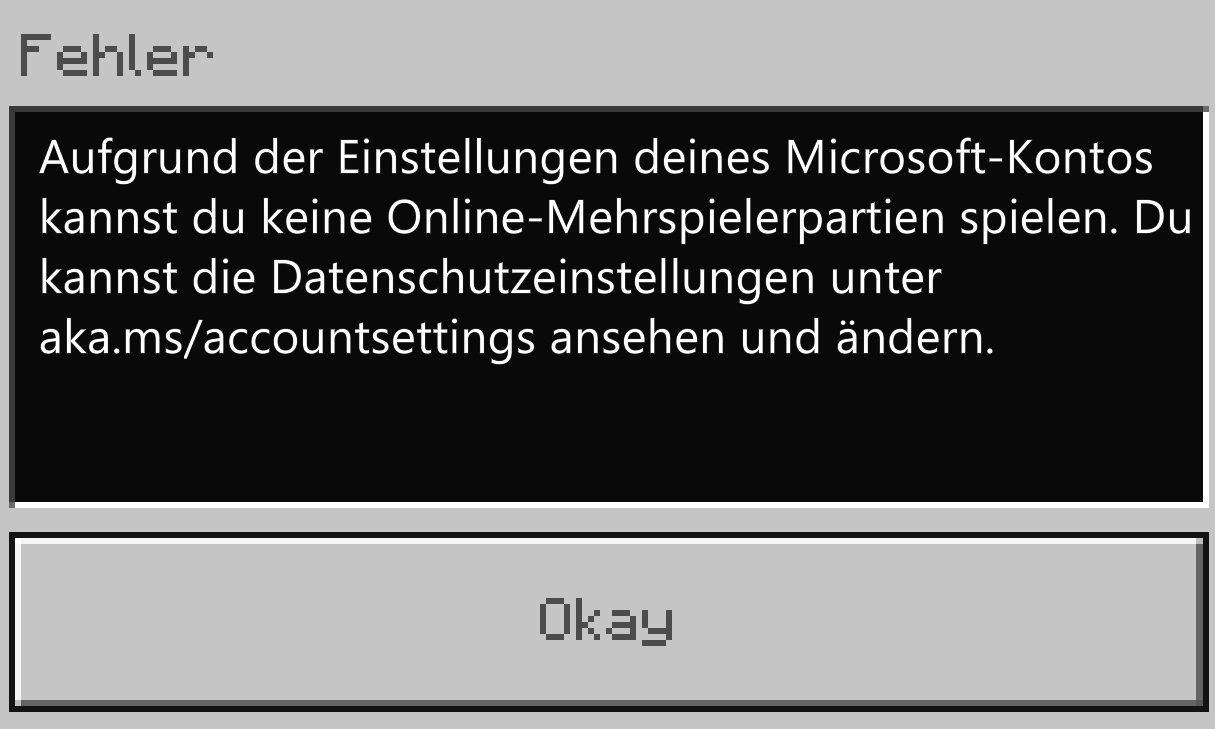Online-Mehrspielpartien Minecraft nicht möglich wegen Kontoeinstellungen [Online multigame... [​IMG]