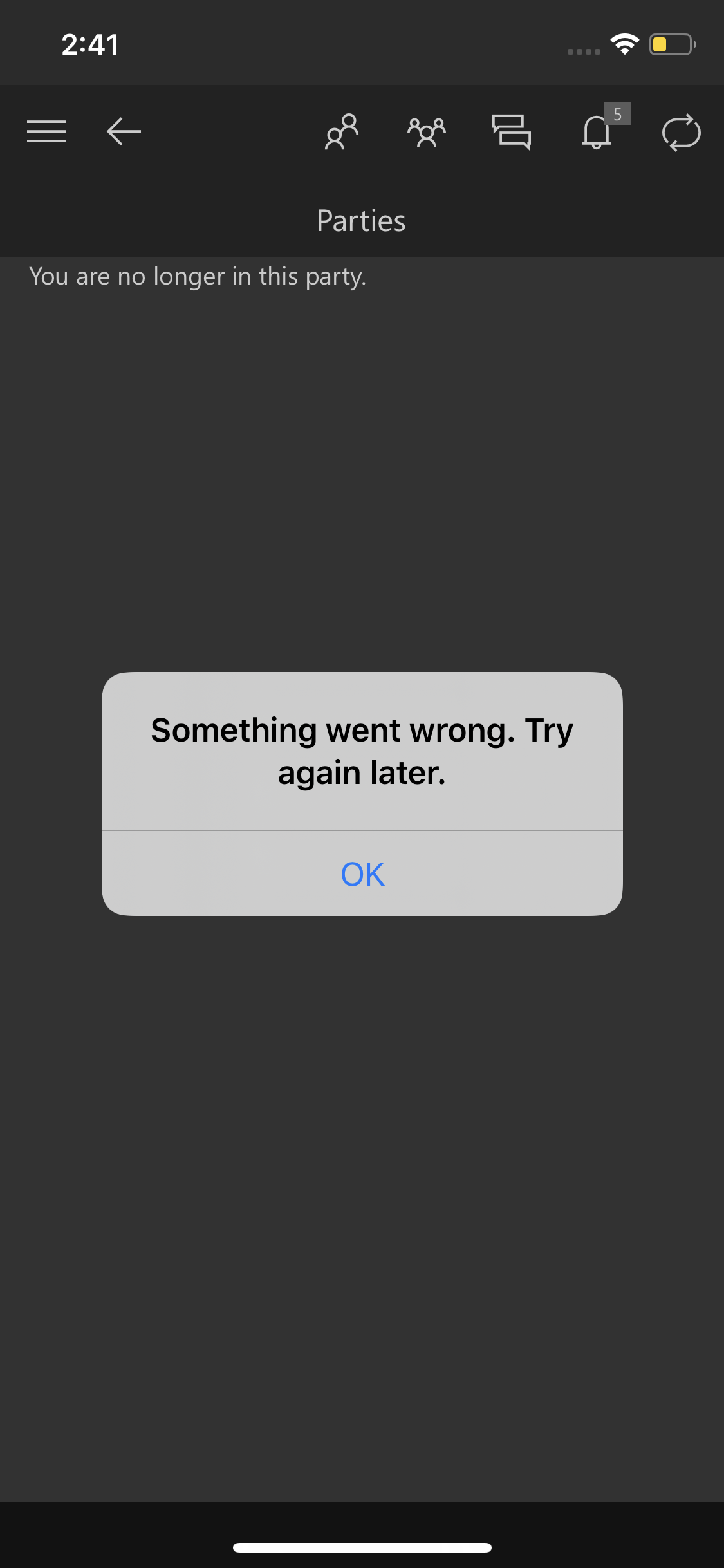 My Xbox companion app on my iPhone X isn’t working, every time I try to join a party it... [​IMG]