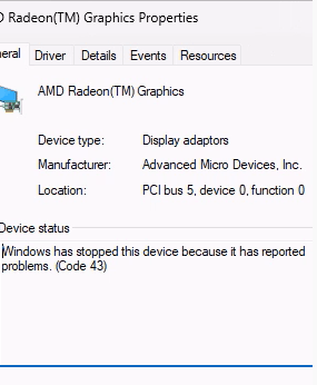 Im desperate to know how to fix code 43 on device manager (display adapter) [​IMG]