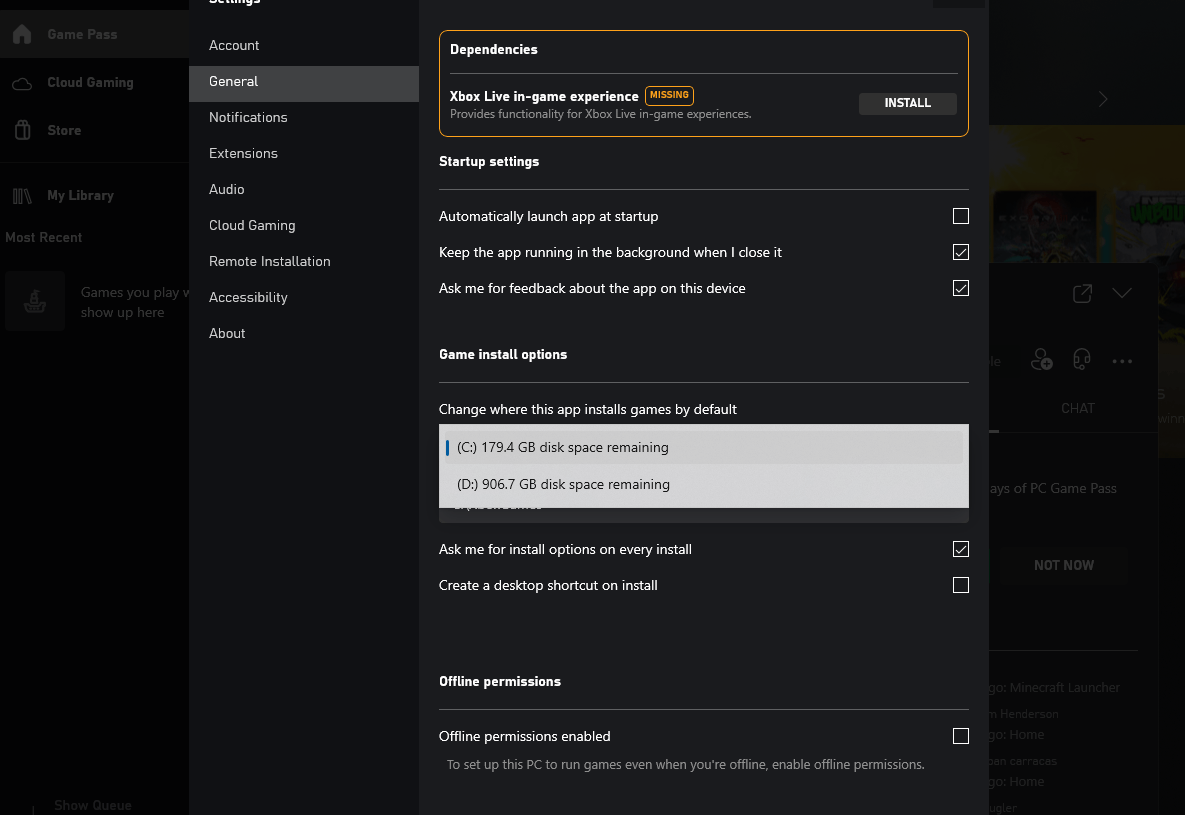 Cannot change default installation directory for xbox gamepass [​IMG]