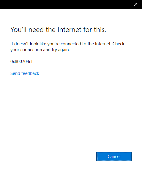 Can't sign into Microsoft account in any applications outside of browsers (error 0x800704cf) [​IMG]
