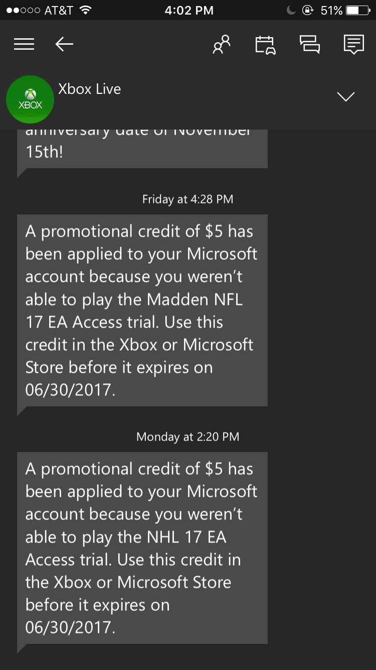 Unable to receive  gift card for Madden NFL 17  EA access trial [​IMG]