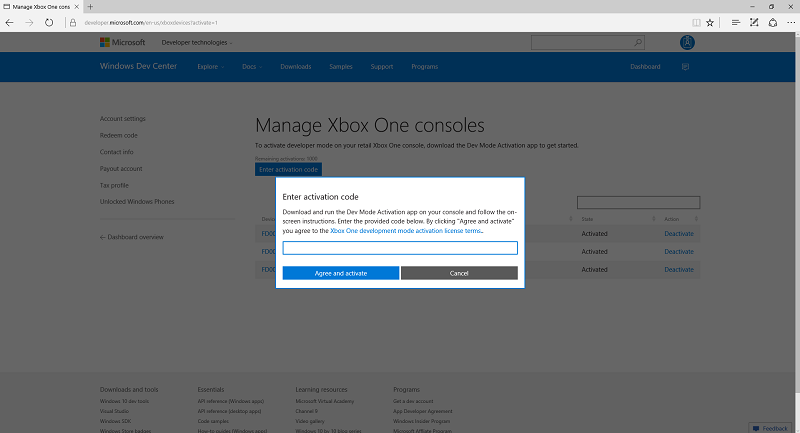 Can't enter the activation code for Retail to Dev XB1 conversion [​IMG]